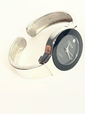 Studio Silver Bracelet Cuff Watch with Black Dial and Band New battery O2